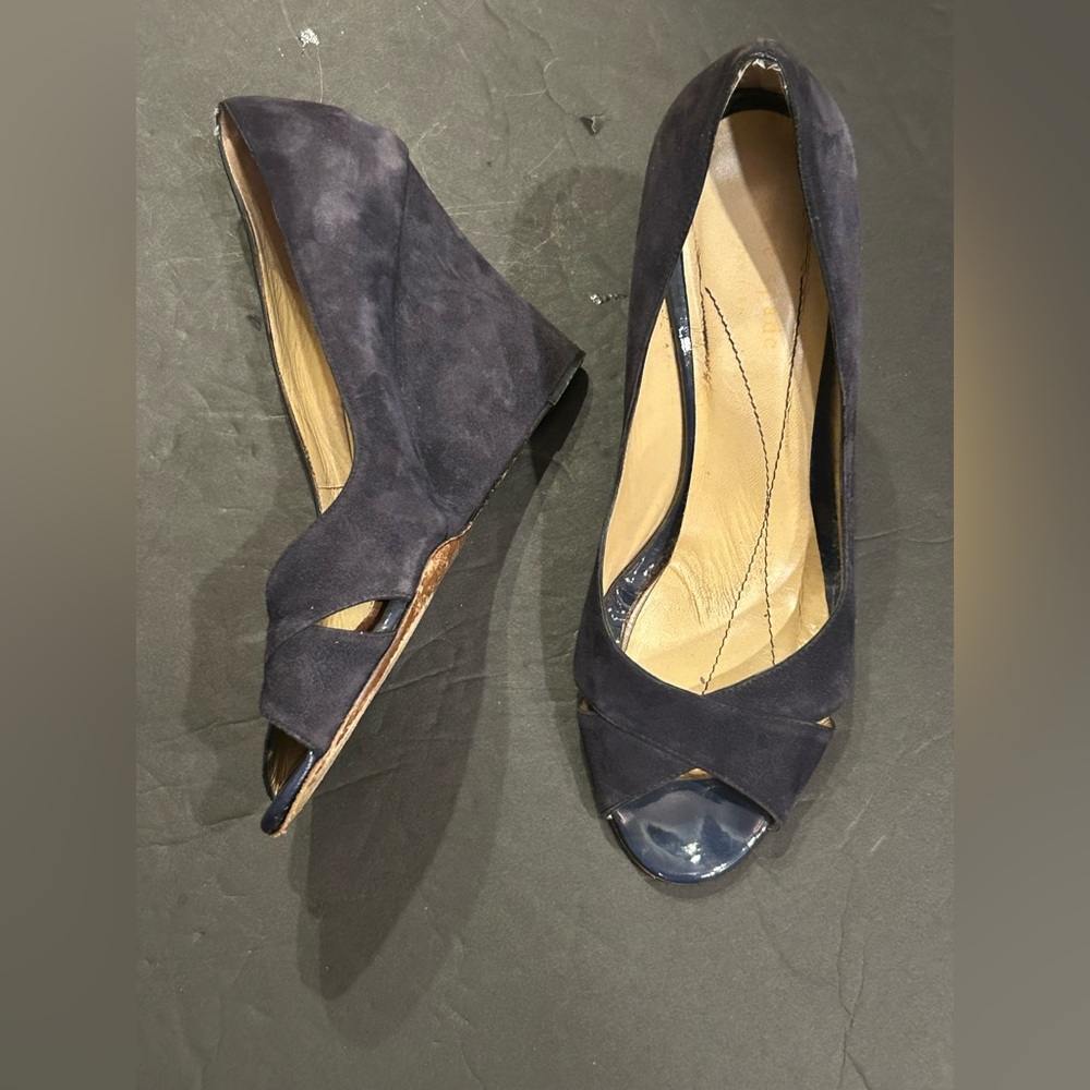 Kate Spade “Copa” suede Wedges navy blue leather sole size 8 good condition